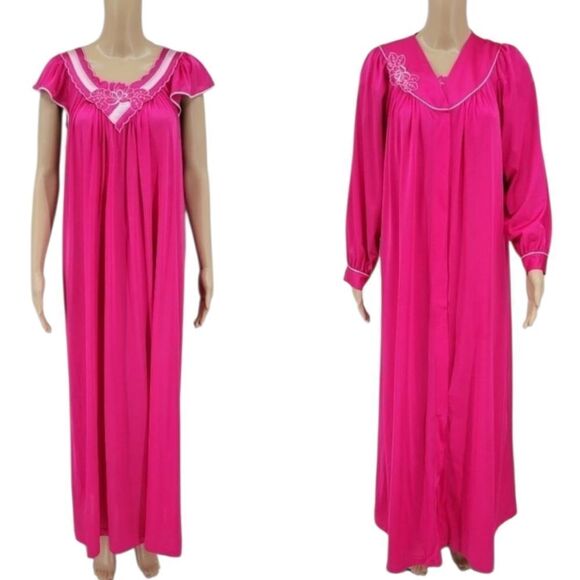 Shadowline Vintage Fuschia Pink Nightgown and Peignoir Robe Set Medium - Picture 1 of 17